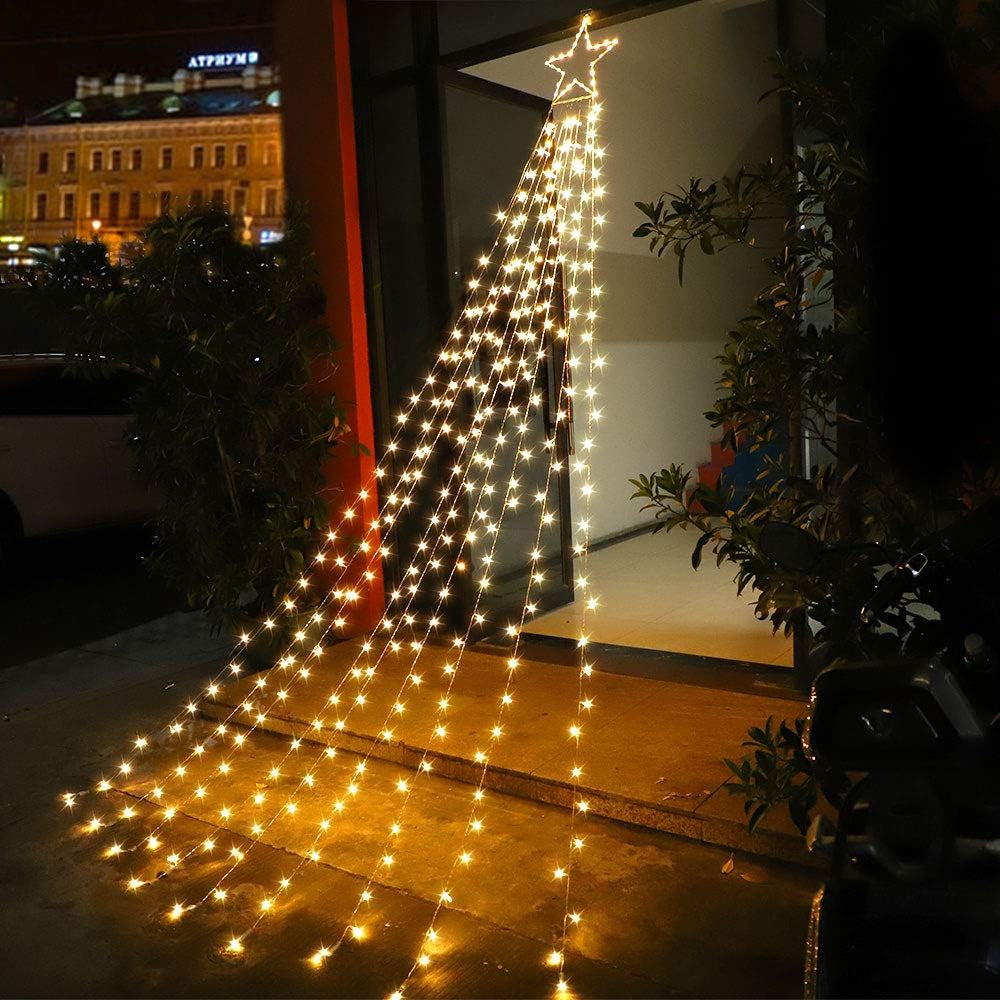Christmas Decoration Star Lights Outdoor,320 LED 16.4Ft Christmas String Lights[8 Modes& Waterproof] for Halloween Xmas New Year Holiday Birthday(Iron) (Warm White)