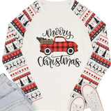 Merry Christmas Baseball Women'S Long Sleeve Raglan Shirt - Plaid Truck Tree Graphic Splicing Top (White-Red, Xx-Large)