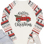 Merry Christmas Baseball Women'S Long Sleeve Raglan Shirt - Plaid Truck Tree Graphic Splicing Top (White-Red, Xx-Large)