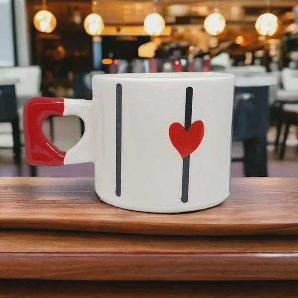 Handmade Ceramic Heart Mugs Set with Red Heart Design for Elegant Gifts