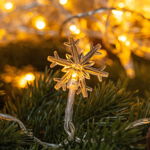 Snowflake String Lights - 20FT, 40 LED, Battery Operated, Waterproof Fairy Lights for Bedroom, Patio, Garden, Party, Home Xmas Decor - Indoor/Outdoor Christmas Tree Decoration