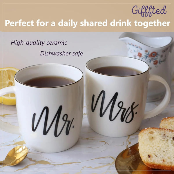 Triple  Mr and Mrs Coffee Mugs Couples Gifts Ideas for Christmas Wedding Anniversary Engagement Valentines His Hers Present,Husband Wife Him Her Men Women Bride Groom Newlyweds, Ceramic 380Ml