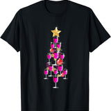 Christmas Tree Wine Glass Drinking Funny Christmas Gifts T-Shirt