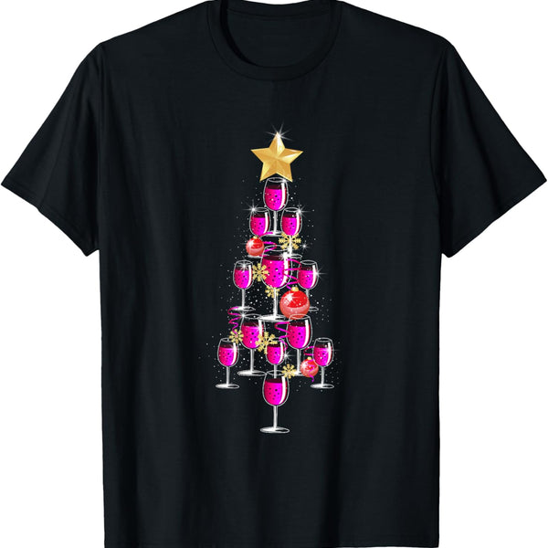 Christmas Tree Wine Glass Drinking Funny Christmas Gifts T-Shirt