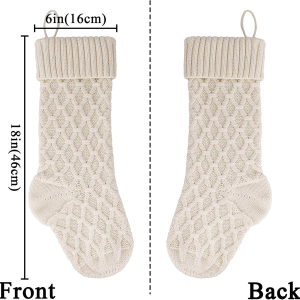 Christmas Stockings, 4 Pack 18 Inches Cable Knit Honeycomb Knitted Xmas Rustic Personalized Stocking Decorations for Family Holiday Season Decor, Burgundy and Cream