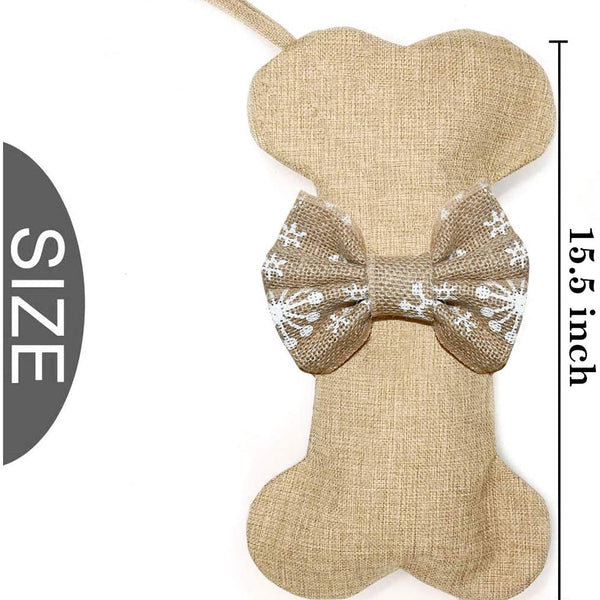 Dog Bone Christmas Stockings 16 Inch Large Line Pet Christmas Stockings with Bowknot Burlap Fireplace Hanging Stockings Gift Bags for Christmas Decorations