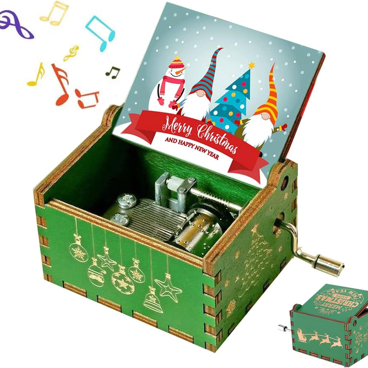 Merry Christmas Wooden Music Box Hand Cranked Music Box Engraved for Boys, Girls, Men and Women Ideal Gift for Christmas and New Year
