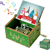 Merry Christmas Wooden Music Box Hand Cranked Music Box Engraved for Boys, Girls, Men and Women Ideal Gift for Christmas and New Year