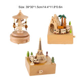 Wooden Carousel Music Box Ornaments Rotatable Hand-Cranked Music Box DIY Handmade Birthday Christmas Gift Children’S Toys
