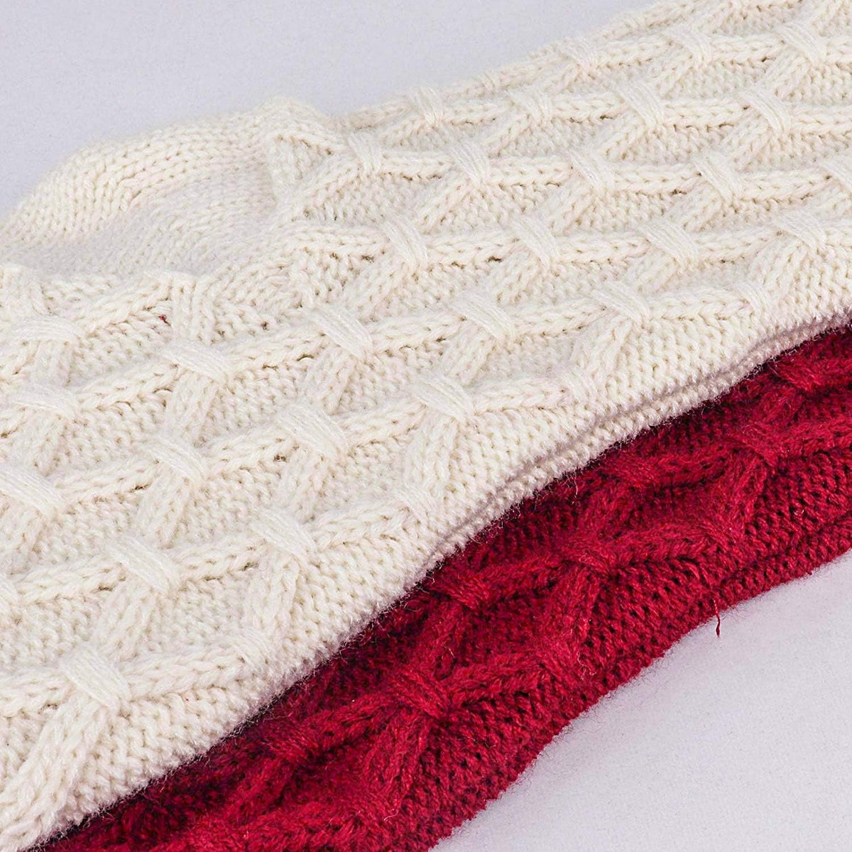 Christmas Stockings, 4 Pack 18 Inches Cable Knit Honeycomb Knitted Xmas Rustic Personalized Stocking Decorations for Family Holiday Season Decor, Burgundy and Cream
