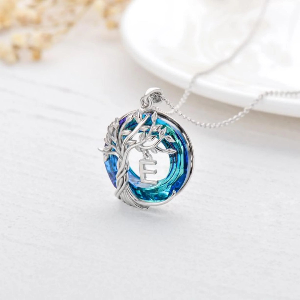 Rose Gift Box Tree of Life Necklace for Women with Initial A-Z Letter Necklace Jewelry Christmas Birthday Gifts