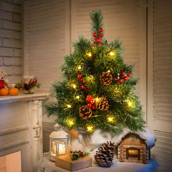 Mini Christmas Tree with Lights, 20Inch Table Top Miniature Christmas Trees Pre-Lit Artificial Mini Christmas Tree Spruce Desk Decoration with Miniature Pine Tree Pine Artificial Xmas Tree