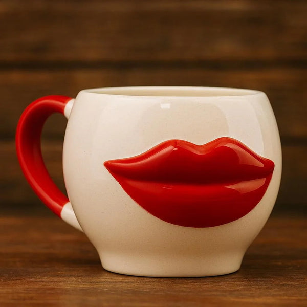 Handmade Ceramic Lip Mugs with Bold 3D Lip Design Set of 2
