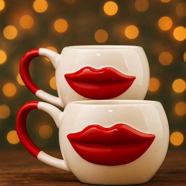 Handmade Ceramic Lip Mugs with Bold 3D Lip Design Set of 2