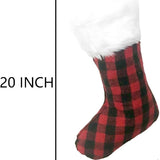 3 Pack 20 Inch Buffalo Plaid Christmas Stockings with Snowy White Faux Fur Hanging Ornaments Black Red Plaid Candy Gift Bags Decorations