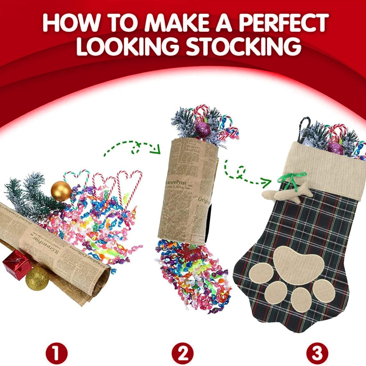 Christmas Pet Stockings Cat Dog Paw Dog Fish Bone Pattern Stockings Buffalo Plaid Fireplace Hanging Stockings for Fireplace Tree Decoration