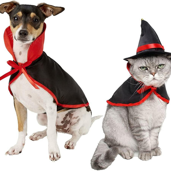 4 Pieces Halloween Pet Costume Set Bat Wings Witch Cloak Wizard Hat for Cats and Small Dogs Cute Puppy Cat Dress up Accessories Cosplay Halloween Party Decorations (Halloween)