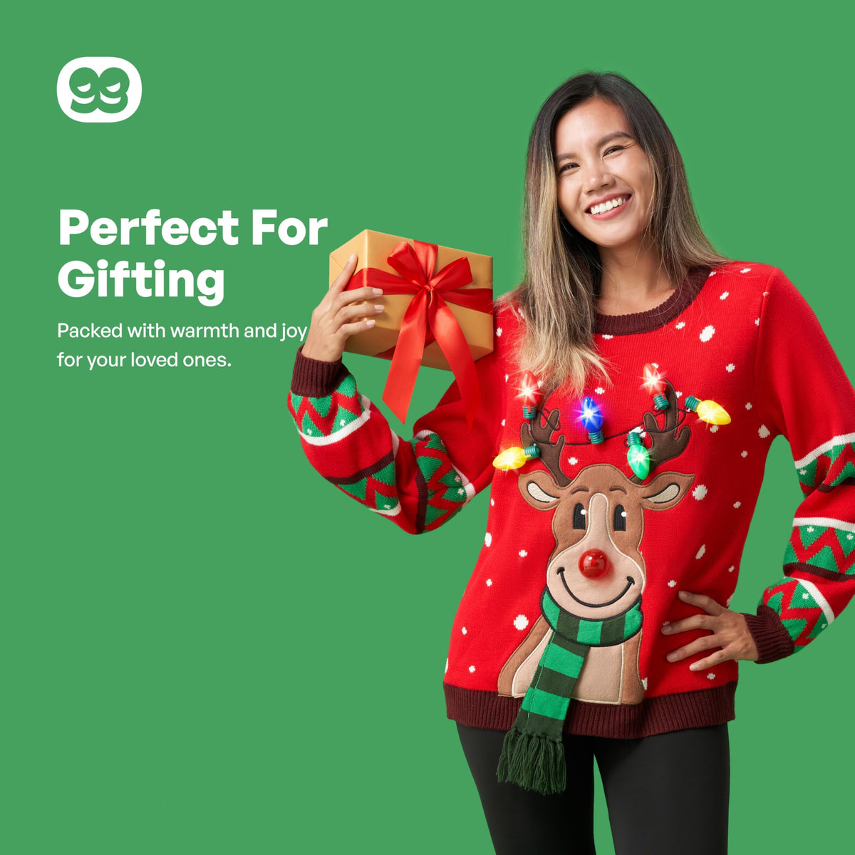 Light up Ugly Christmas Sweaters for Women,Funny LED Reindeer Christmas Sweater for Women,Holiday Sweater