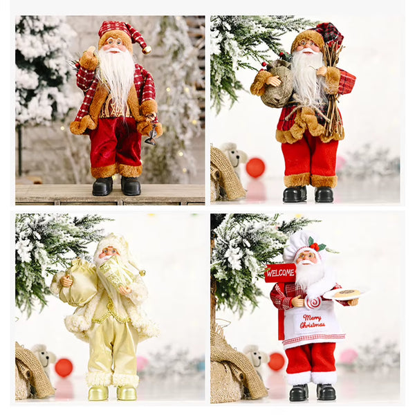 Christmas Santa Claus with Gift Bag Standing Santa Claus Statue Resin Mini Holding Presents Home Navidad Party Ornaments