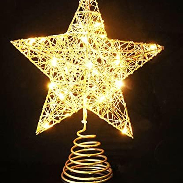 Christmas Tree Topper Star, Christmas Treetop Decorations with Warm White Led Light and Timer Function, Hollowed-Out Glittered Star for Home and Office Decoration, 8 X 10 Inch