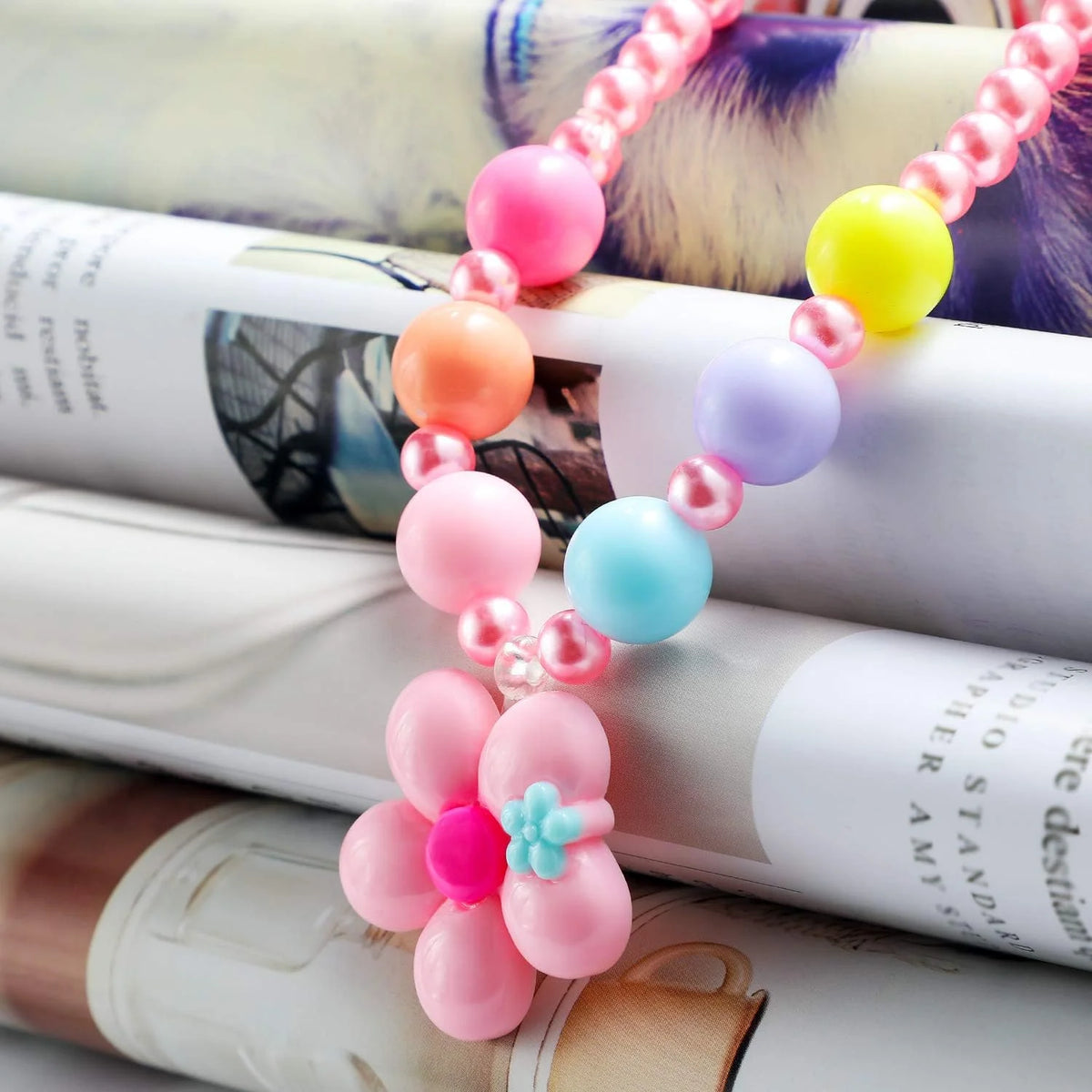 Kids Plush Jewelry Set, Necklace, Bracelet, Ring & Hair Clips for Girls (7-Piece)