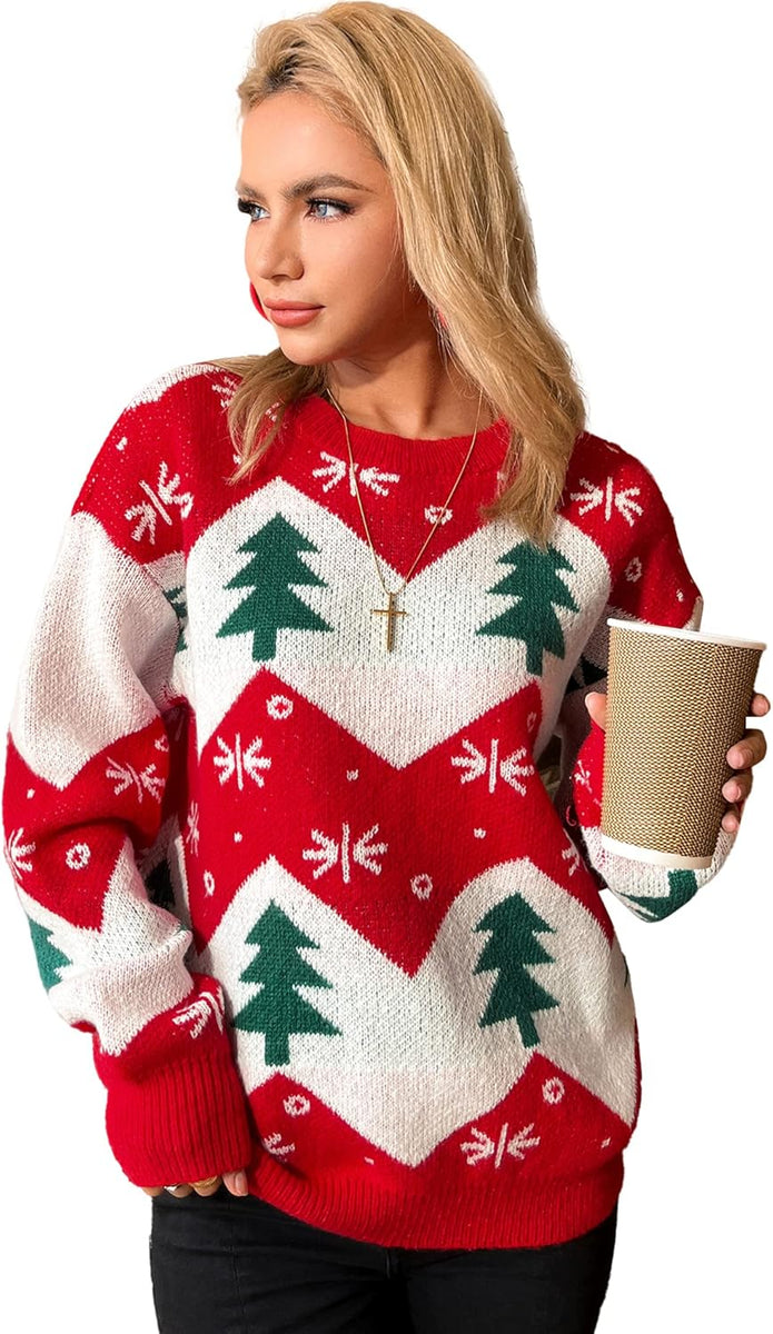 Women'S Ugly Christmas Sweater Funny Cute Christmas Tree Snowflake Reindeer Santa Xmas Knitted Pullover Jumper Tops
