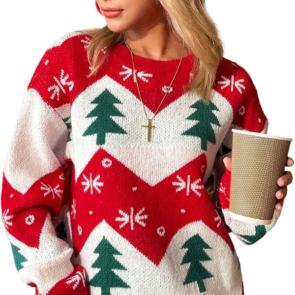 Women'S Ugly Christmas Sweater Funny Cute Christmas Tree Snowflake Reindeer Santa Xmas Knitted Pullover Jumper Tops