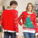 Ugly Christmas Sweaters for Women Men,Light up Christmas Sweater,Funny Christmas Tree Red Unisex Xmas Sweaters for Couples
