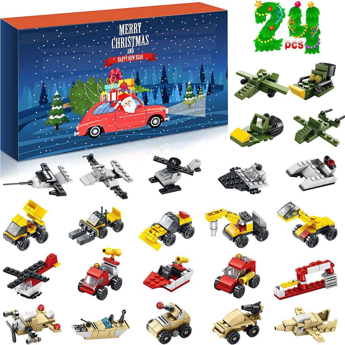 Advent Calendar 2021 for Kids, Countdown to Christmas Calendar with Vehicle Building Blocks, 24 Days of Christmas Advent Calendar Car Toy Xmas Gift Box for Boys Girls Age 6+