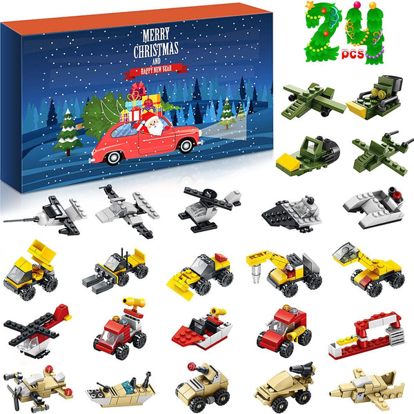 Advent Calendar 2021 for Kids, Countdown to Christmas Calendar with Vehicle Building Blocks, 24 Days of Christmas Advent Calendar Car Toy Xmas Gift Box for Boys Girls Age 6+