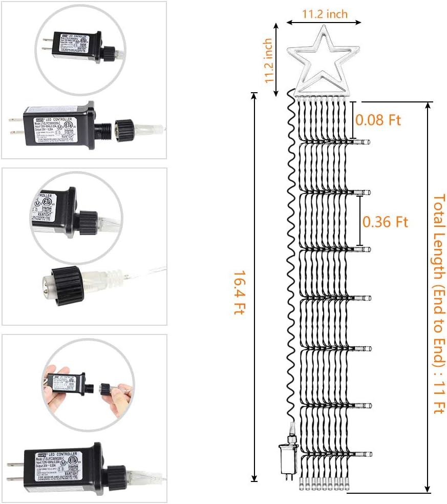 Christmas Decoration Star Lights Outdoor,320 LED 16.4Ft Christmas String Lights[8 Modes& Waterproof] for Halloween Xmas New Year Holiday Birthday(Iron) (Warm White)
