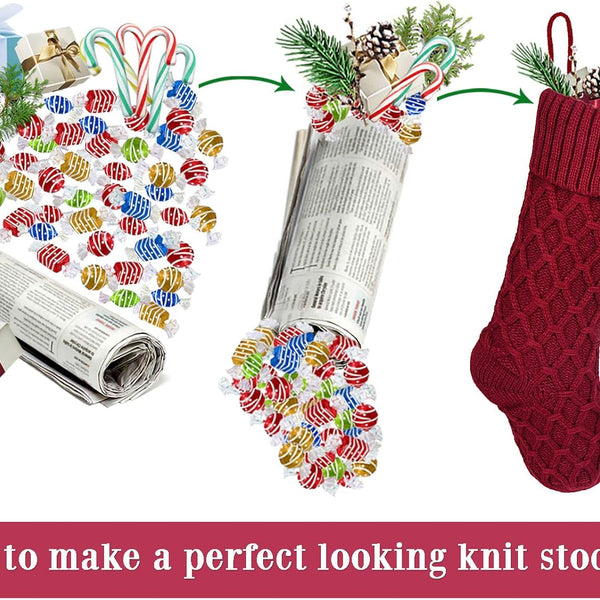 Christmas Stockings, 4 Pack 18 Inches Cable Knit Honeycomb Knitted Xmas Rustic Personalized Stocking Decorations for Family Holiday Season Decor, Burgundy and Cream