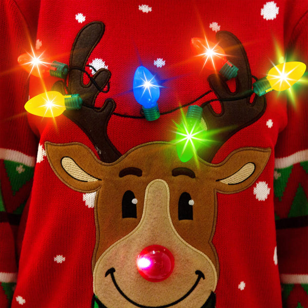 Light up Ugly Christmas Sweaters for Women,Funny LED Reindeer Christmas Sweater for Women,Holiday Sweater
