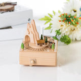 Wooden Carousel Music Box Ornaments Rotatable Hand-Cranked Music Box DIY Handmade Birthday Christmas Gift Children’S Toys