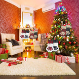 Christmas Pet Stockings Cat Dog Paw Dog Fish Bone Pattern Stockings Buffalo Plaid Fireplace Hanging Stockings for Fireplace Tree Decoration