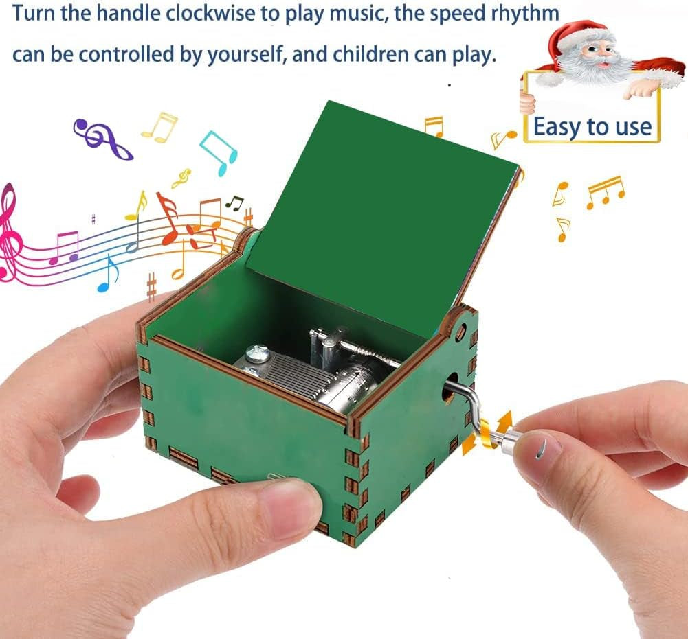 Merry Christmas Wooden Music Box Hand Cranked Music Box Engraved for Boys, Girls, Men and Women Ideal Gift for Christmas and New Year