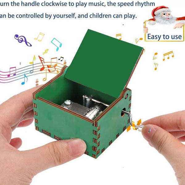Merry Christmas Wooden Music Box Hand Cranked Music Box Engraved for Boys, Girls, Men and Women Ideal Gift for Christmas and New Year