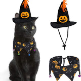 Cat Halloween Costume Halloween Cat Collar with Bells and Halloweens Pumpkin Hat Cats Costume Suit for Cats and Small Dogs