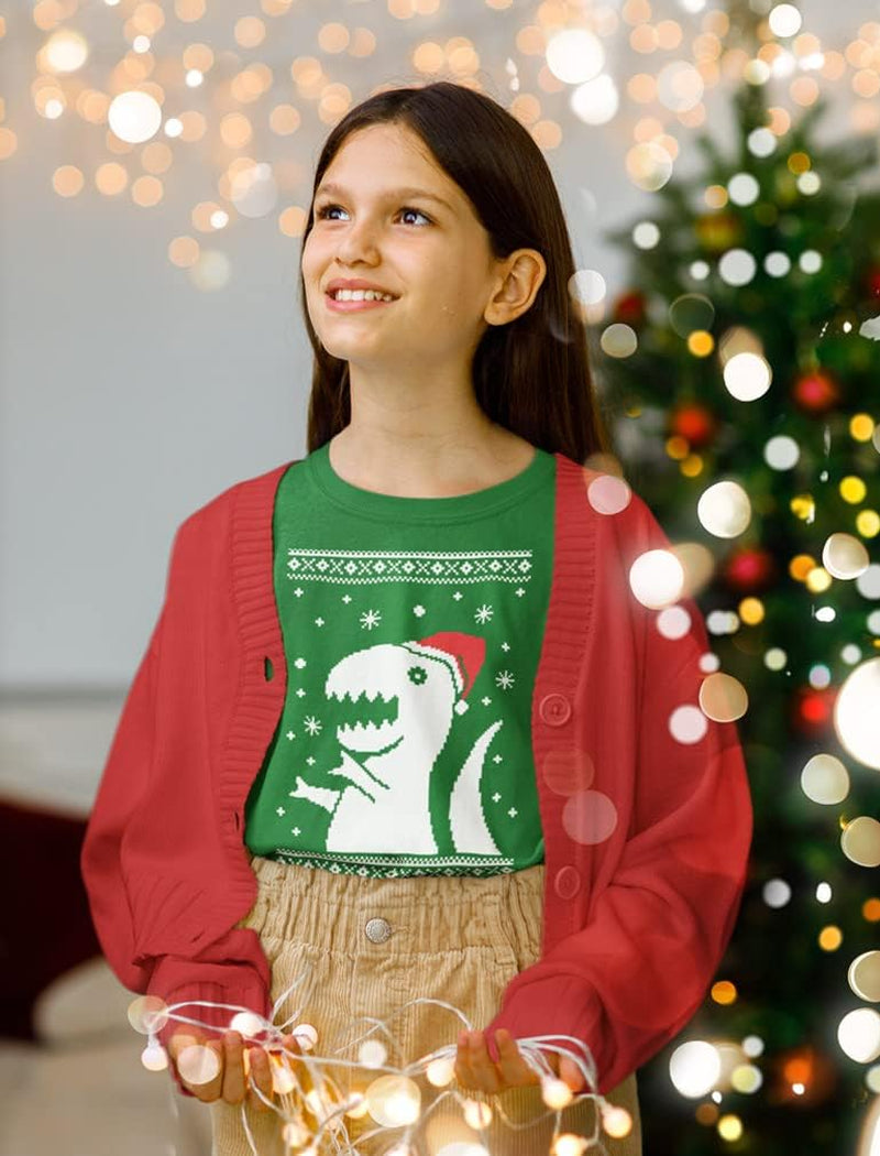 Big Trex Santa Ugly Christmas Dinosaur Sweater Style Kids T-Shirt
