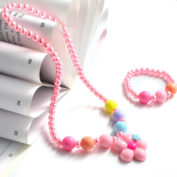 Kids Plush Jewelry Set, Necklace, Bracelet, Ring & Hair Clips for Girls (7-Piece)