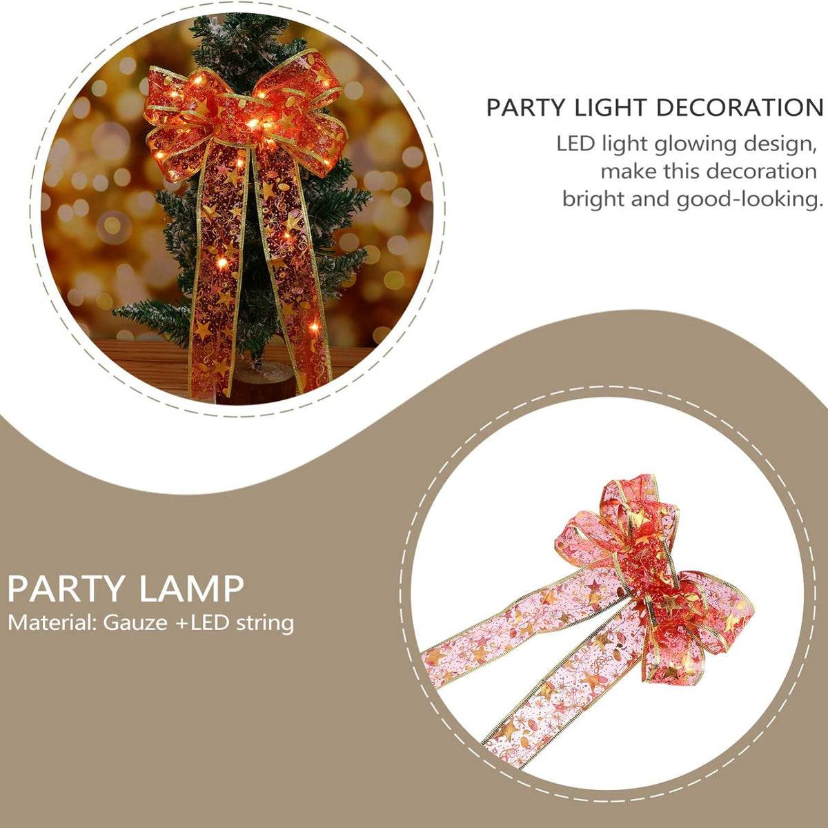1Pc Creative Bowknot Pendant Light Handmade Christmas Shining Bow Lamp Ornament for Holiday Home Decor Warm Light String for Festive Celebration