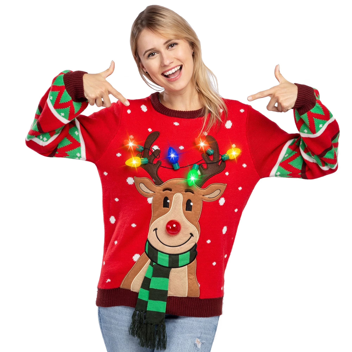 Light up Ugly Christmas Sweaters for Women,Funny LED Reindeer Christmas Sweater for Women,Holiday Sweater