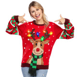 Light up Ugly Christmas Sweaters for Women,Funny LED Reindeer Christmas Sweater for Women,Holiday Sweater