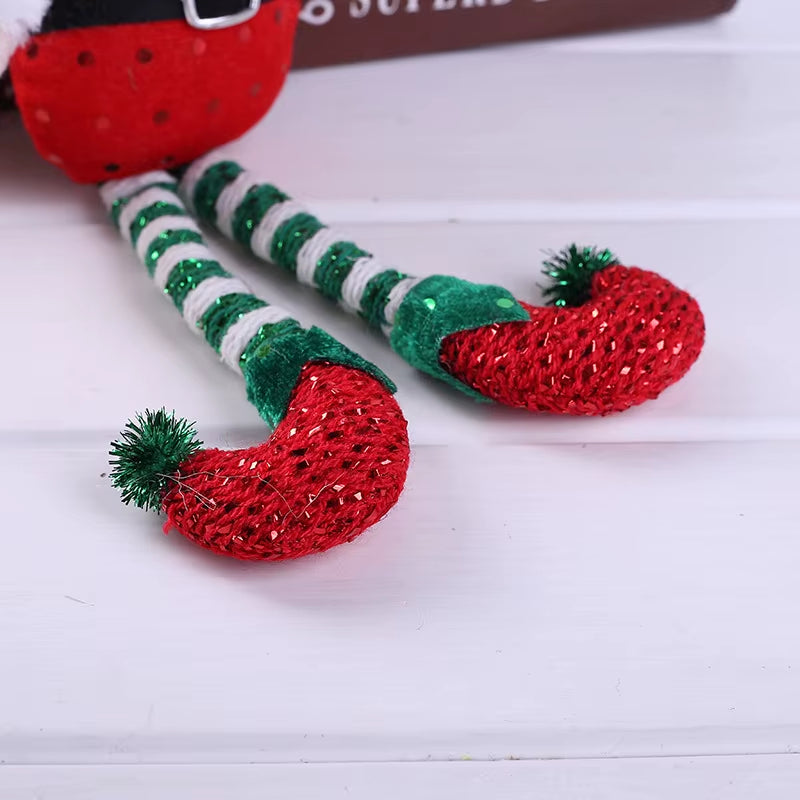 33X11Cm Red Green Christmas Decoration Plush Leg Elf Doll Ornaments Boys Girls Elves Toy Doll New Year Navidad Home Decoration