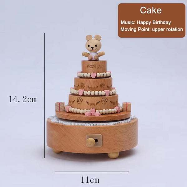 Wooden Carousel Music Box Ornaments Rotatable Hand-Cranked Music Box DIY Handmade Birthday Christmas Gift Children’S Toys