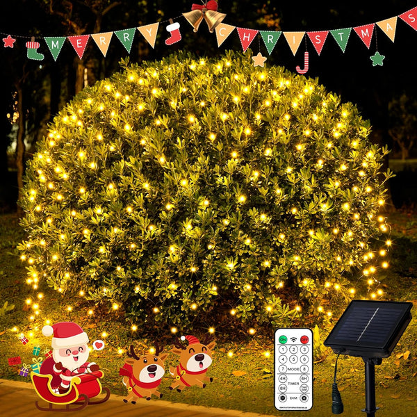 320 LED Solar Net Lights Outdoor Waterproof, 9.8Ft X 6.6Ft Solar Christmas Lights with Remote, Warm White Mesh Bush Light for outside Gazebo Bush Tree Garden Decor