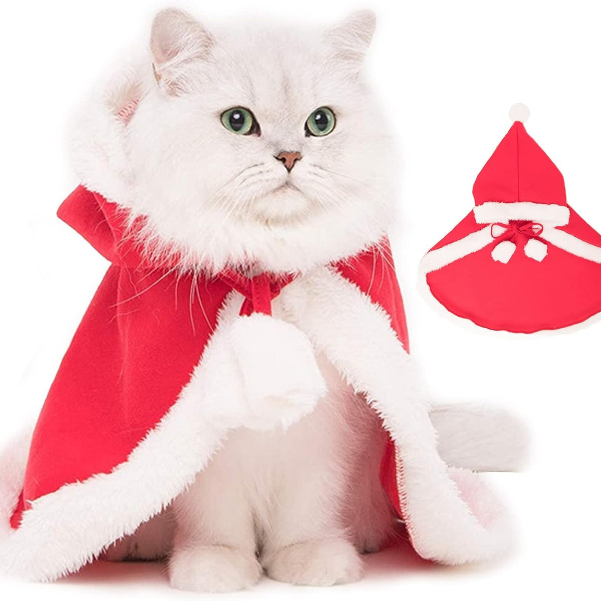 Cat Dog Christmas Costumes, Santa Cloak Cape with Hat Pet Cosplay Costumes Party Dressing up Outfits Clothes Apparel for Small Dogs Puppy Kitten, L