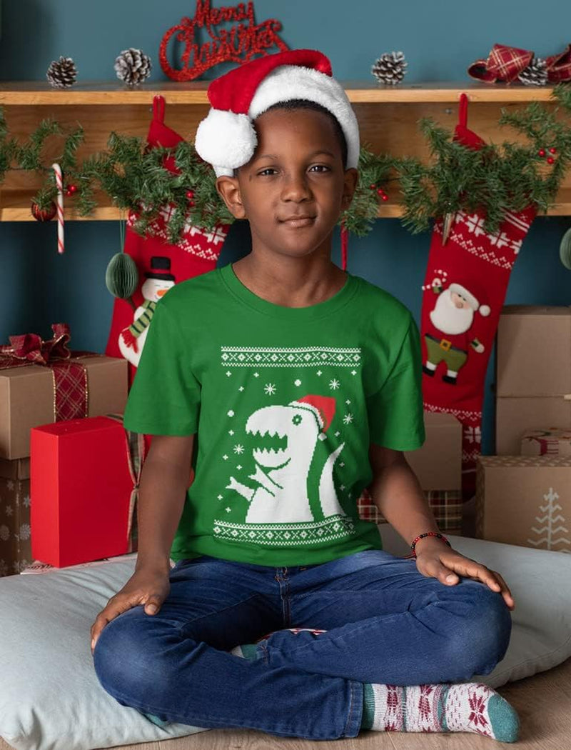 Big Trex Santa Ugly Christmas Dinosaur Sweater Style Kids T-Shirt