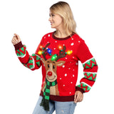 Light up Ugly Christmas Sweaters for Women,Funny LED Reindeer Christmas Sweater for Women,Holiday Sweater