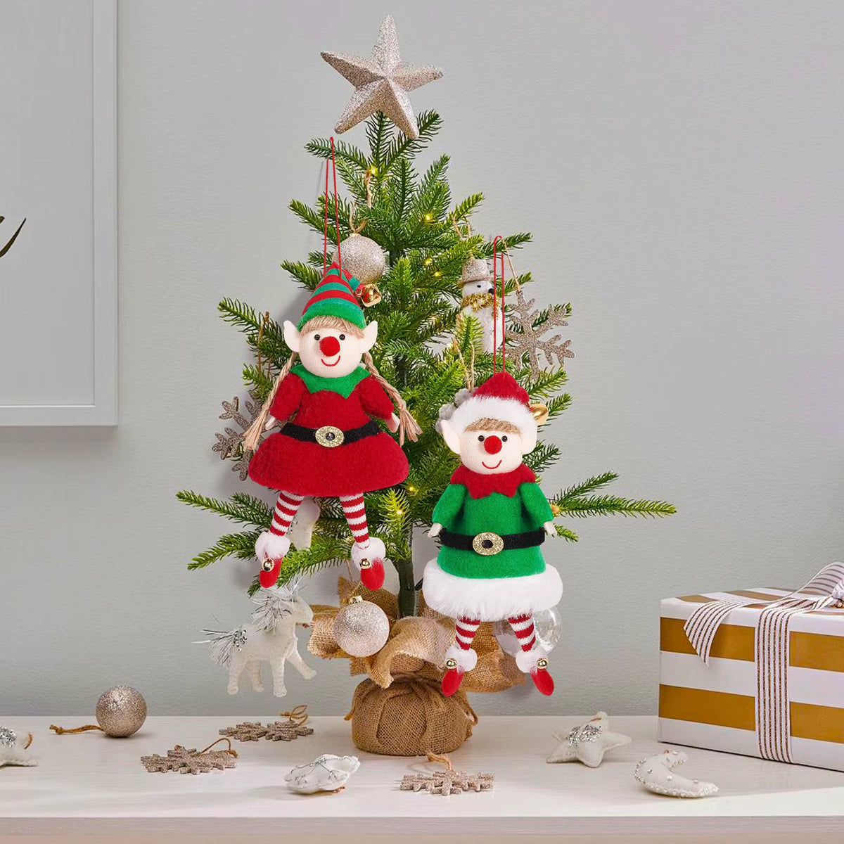 Christmas Plush Long Leg Elf Doll Ornaments Red Green Boys and Girls Elf Toy Dolls New Year Decorations Christmas Tree Ornaments